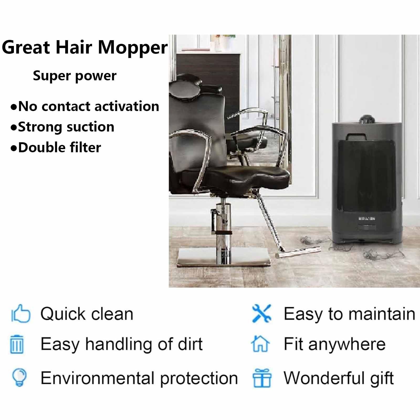 2.7L Barbershop Electric Trash Can, 1400w Parrucchiere Salon Aspirapolvere con Indicatore Luminoso A LED, Funzione di Capelli Rotti E Filtro Hepa, Touchless Aspirapolvere Automatico