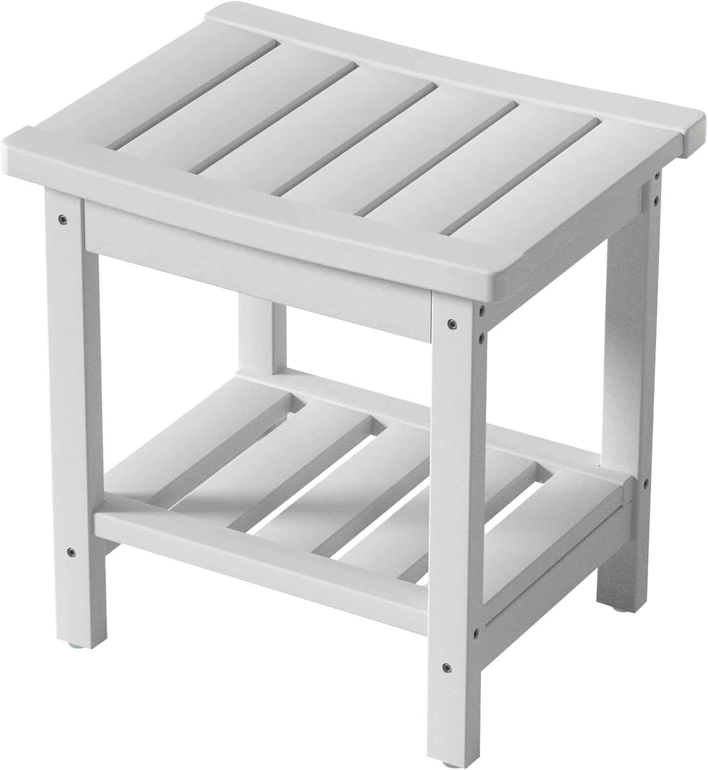 Zoopolyn HDPE Shower Bench Seat Waterproof Poly Shower Stool Chair for Inside Shower with Storage Shelf for Bathroom Indoor Outdoor Use White