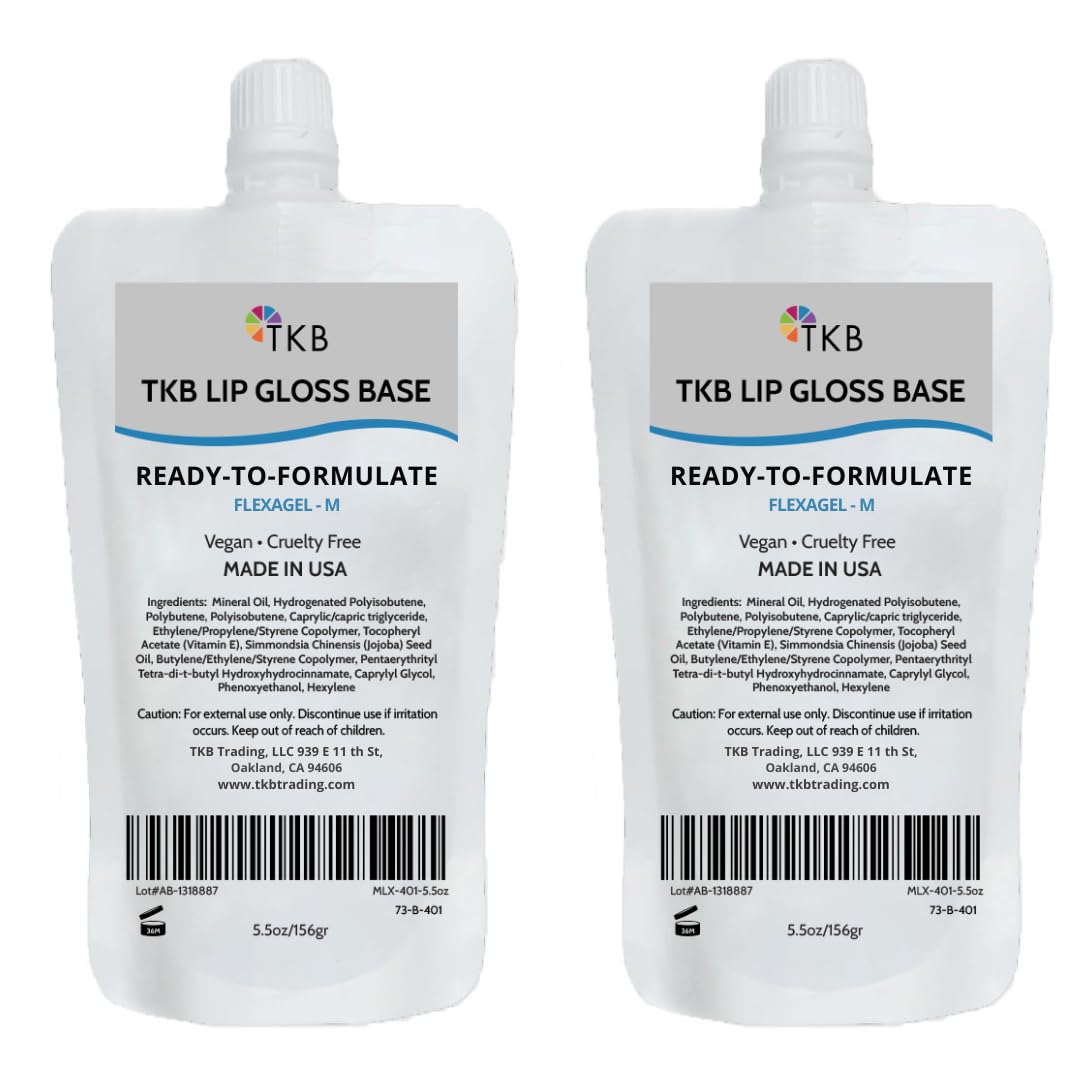 TKB Lip Gloss Base (Flexagel M) | Ready-To-Formulate| Moisturizing, High Shine, Crystal Clear, Vegan and Cruelty free| Made in USA. (11 oz (2 of 5.5 oz bag))