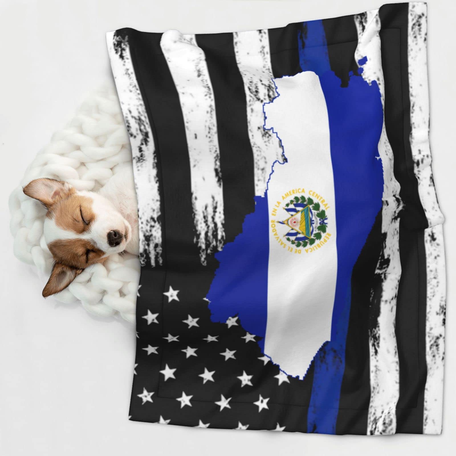 El Salvador Flag Map Soft and Cozy Pet Blanket for Dogs and Cats - Versatile and Comfortable Medium