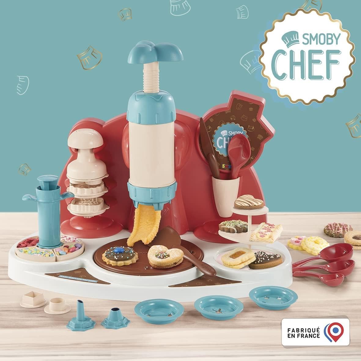 Smoby Chef Fabryka ciastek maszyna do produkcji i dekorowania ciastek z książką do pieczenia dla dzieci od 5 lat