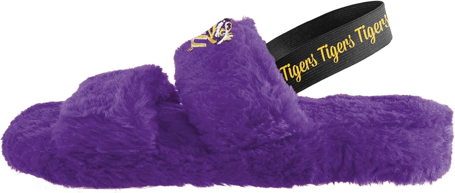 FOCO Womens NCAA College Team Color Heel Strap Wordmark Fuzzy Slide Slippers