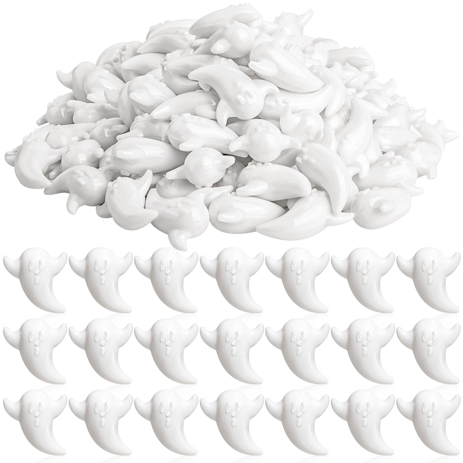 88Pcs Halloween Miniatures Ghost, Halloween Mini Props with Cute Expression, White Halloween Vase Fillers for Halloween Themed Party Supply, House Decoration