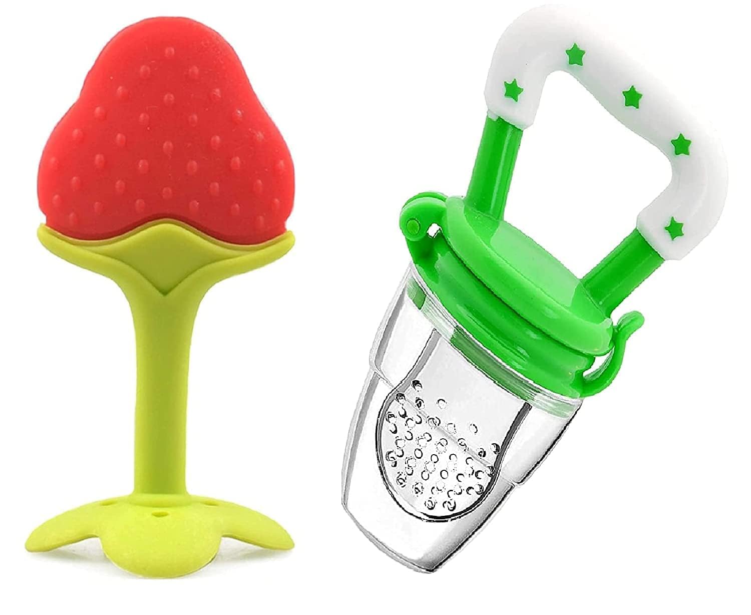 BabyBee Silicone Fruit Shape Teether and Fruit Nibbler for Baby 6-12 Months Baby Teether and Nibbler 3-6 Months Babies Combo Pack Color Green Set-image-40