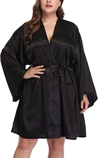 Womens Plus Size Silky Satin Kimono Robes Wedding Party Bridesmaid Sleepwear Bathrobe Dressing Gown