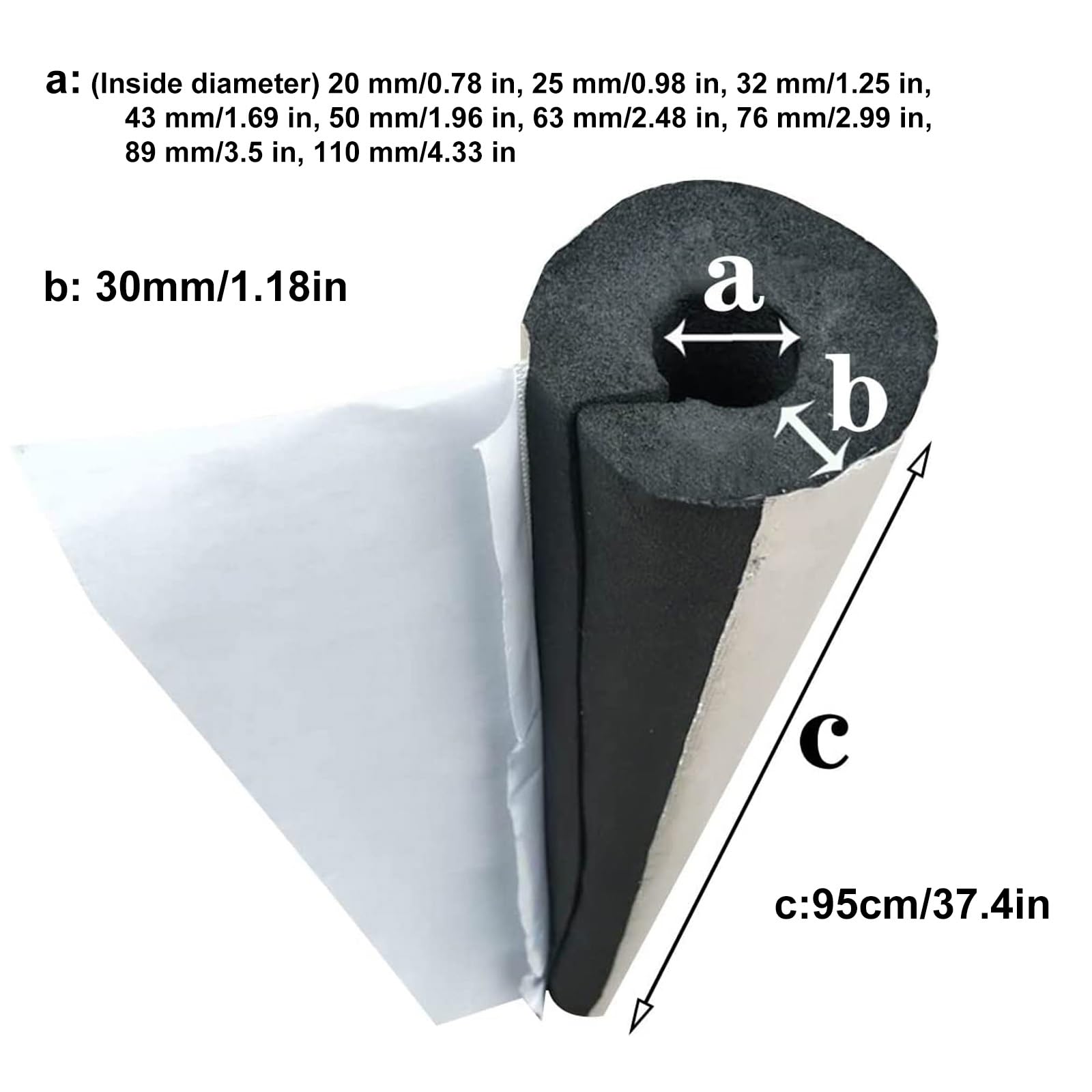 Aislamiento de Tuberías de Espuma y Lámina de Aluminio para Exteriores de 30 mm, Coquilla Aislante Autoadhesivo para Protección Contra Heladas en Invierno(63x30mm)