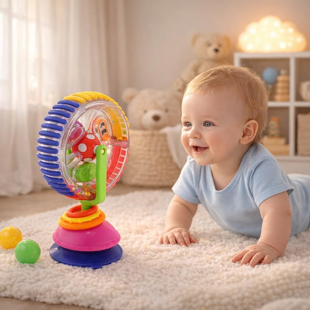 Keenso Three Color Rotating Wheel Model, Baby Stroller Toy Strengthen Fine Motor Skills for Infant