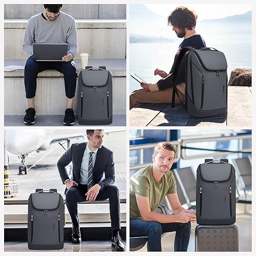 Miniatura 7 de BANGE Mochila inteligente de negocios, impermeable, para laptop de 15.6 pulgadas con puerto de carga USB, mochila duradera de viaje, Gris, Moda