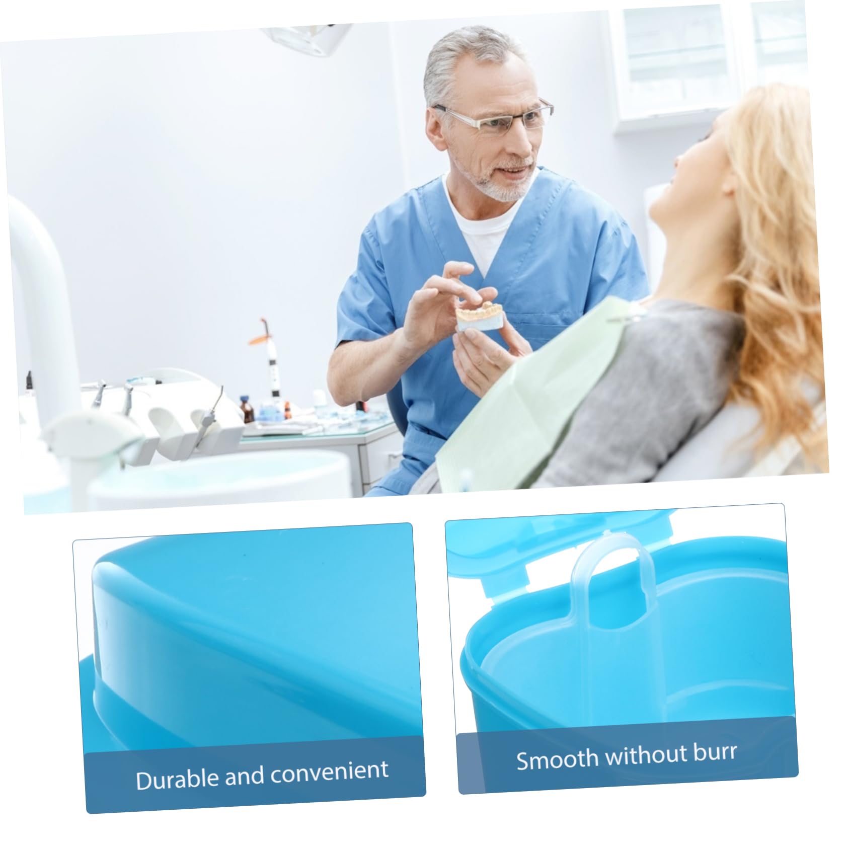 Porta Apparecchio Denti con Cestello per Risciacquo in Pp Blu, Scatola Porta Dentiera Compatta e Facile da Trasportare, per Anziani e Viaggiatori