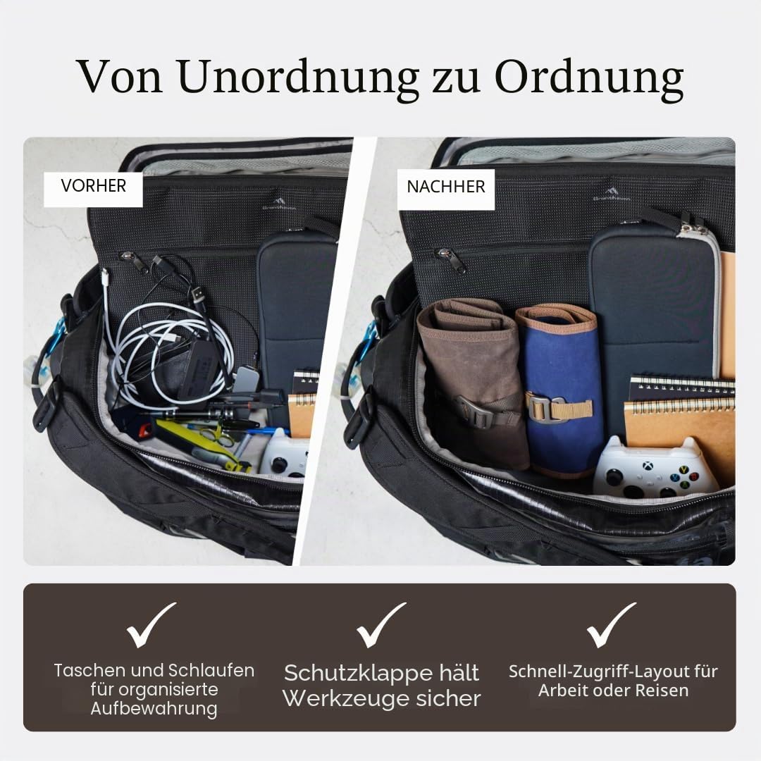 LOCHBY Werkzeugrolle, Mehrzweck-Werkzeugtasche, Stiftrolle – gewachste Leinwand und Aluminiumhaken – stilvoll und langlebig für den täglichen Gebrauch, Reisen und Kunst