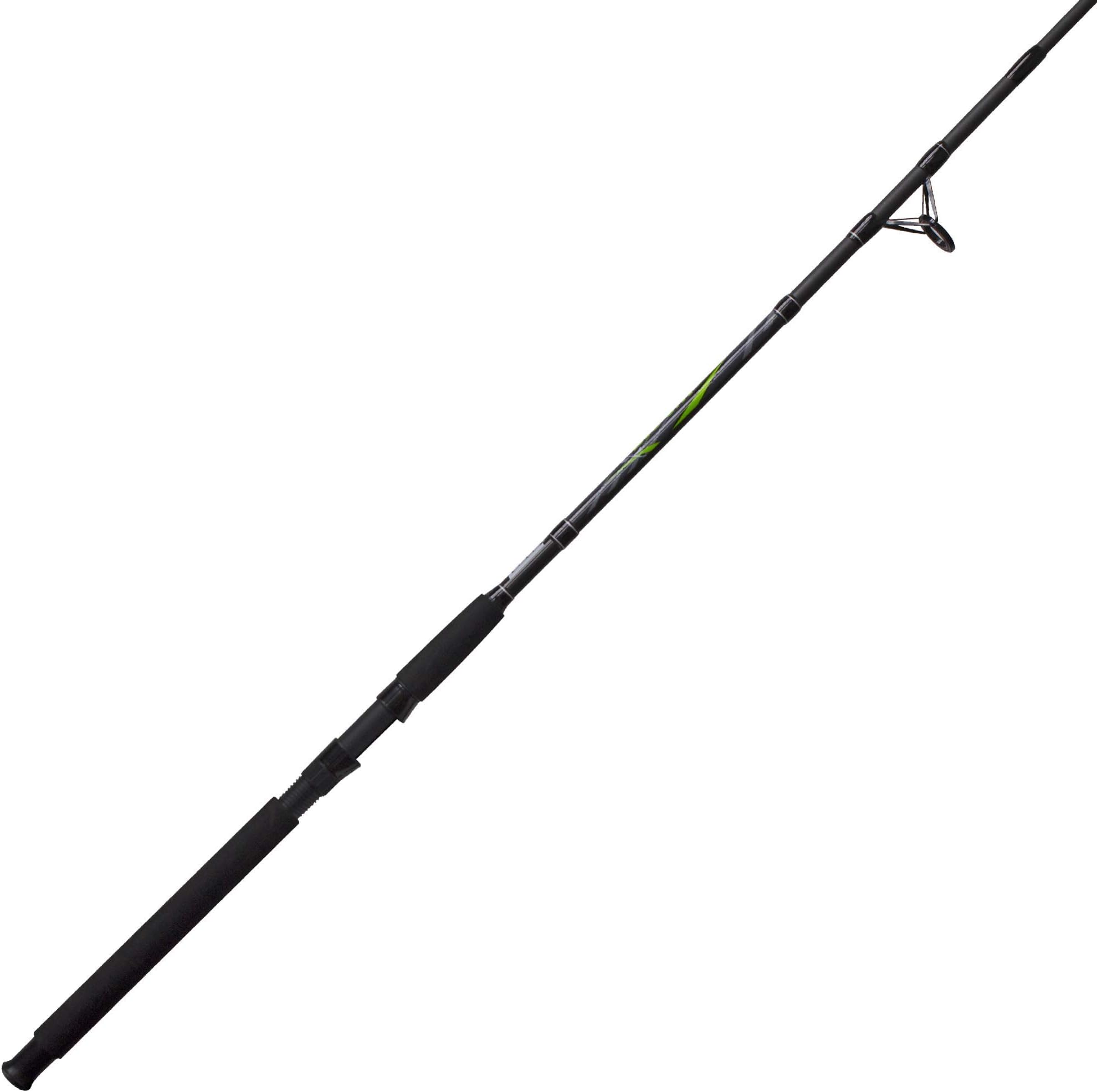 Big Cat Spinning Fishing Rod, 7-Foot 2-Piece Fiberglass Fishing Pole, High-Visibility Rod Tip, Extended EVA Rod Handle, Shock-Ring Guides, Medium-Heavy Power, Black/Green