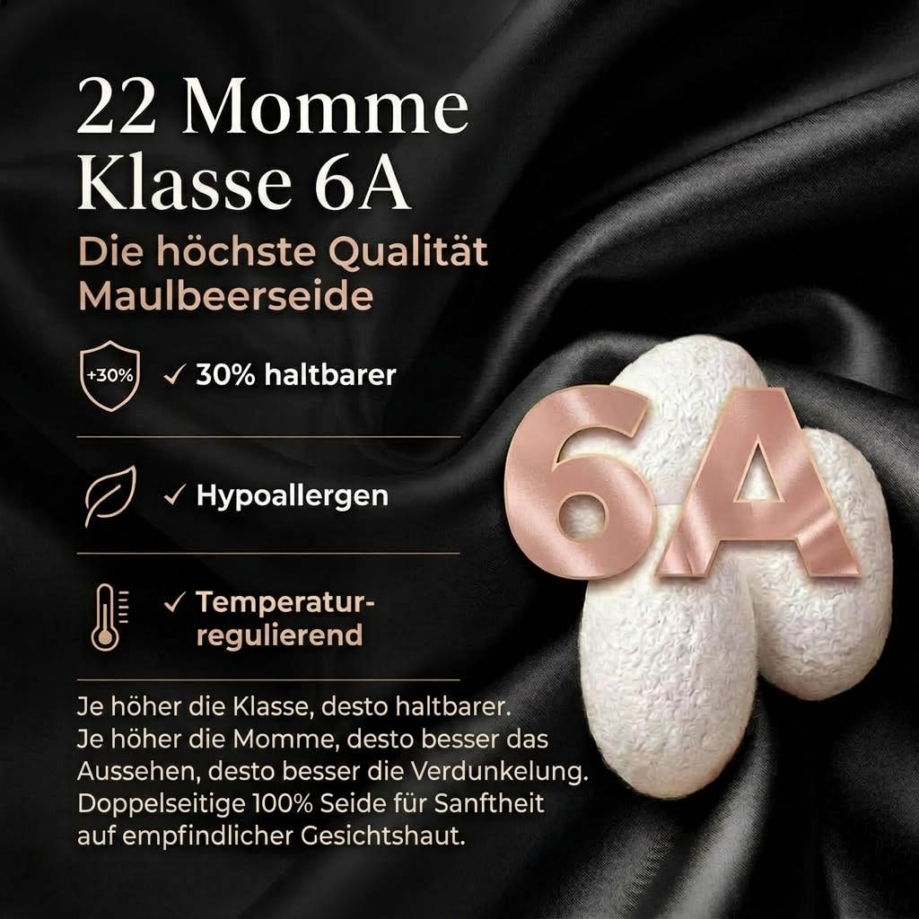MATASSE Schlafmaske Seide 3D Aus 22 Momme Maulbeerseide Klasse 6A, Seiden Schlafmaske Mit Konturierten Augenmulden Für Damen Und Herren, Italienisches Design, Farbe: Schwarz