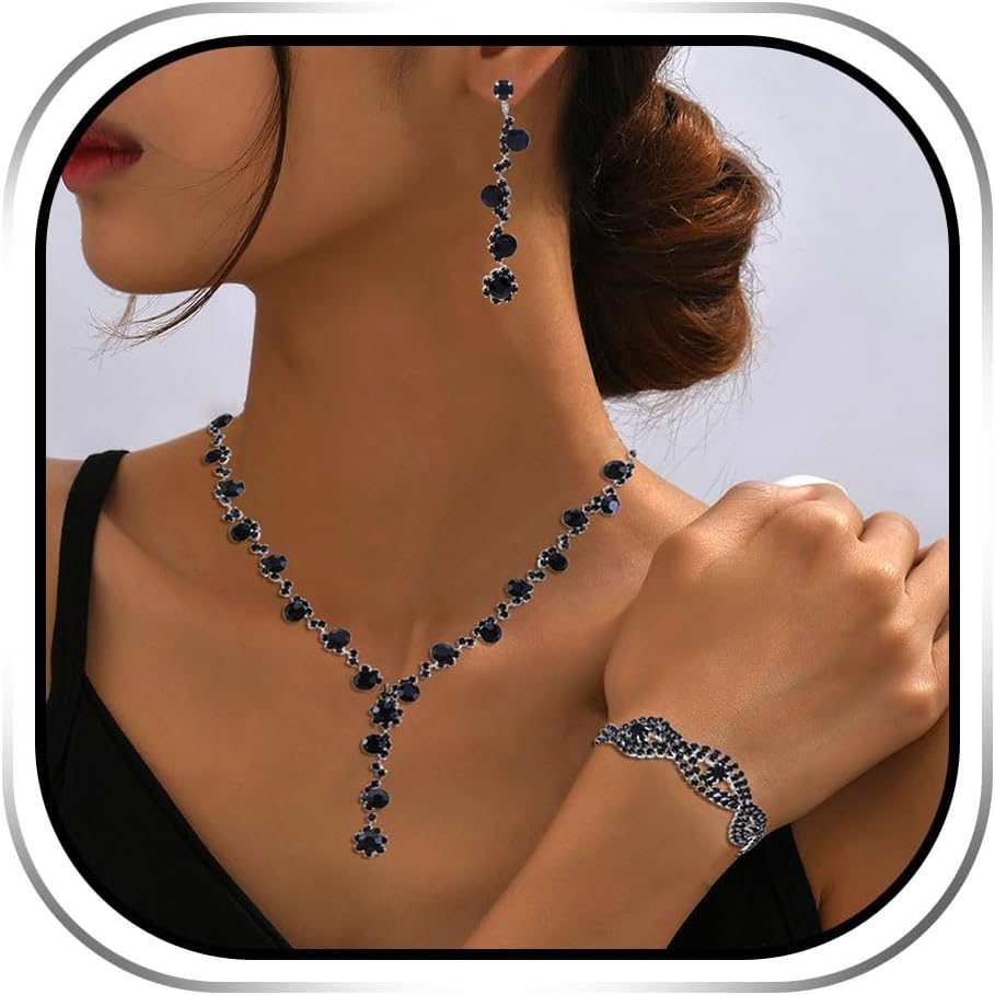Black Silver Rhinestone Jewelry Set