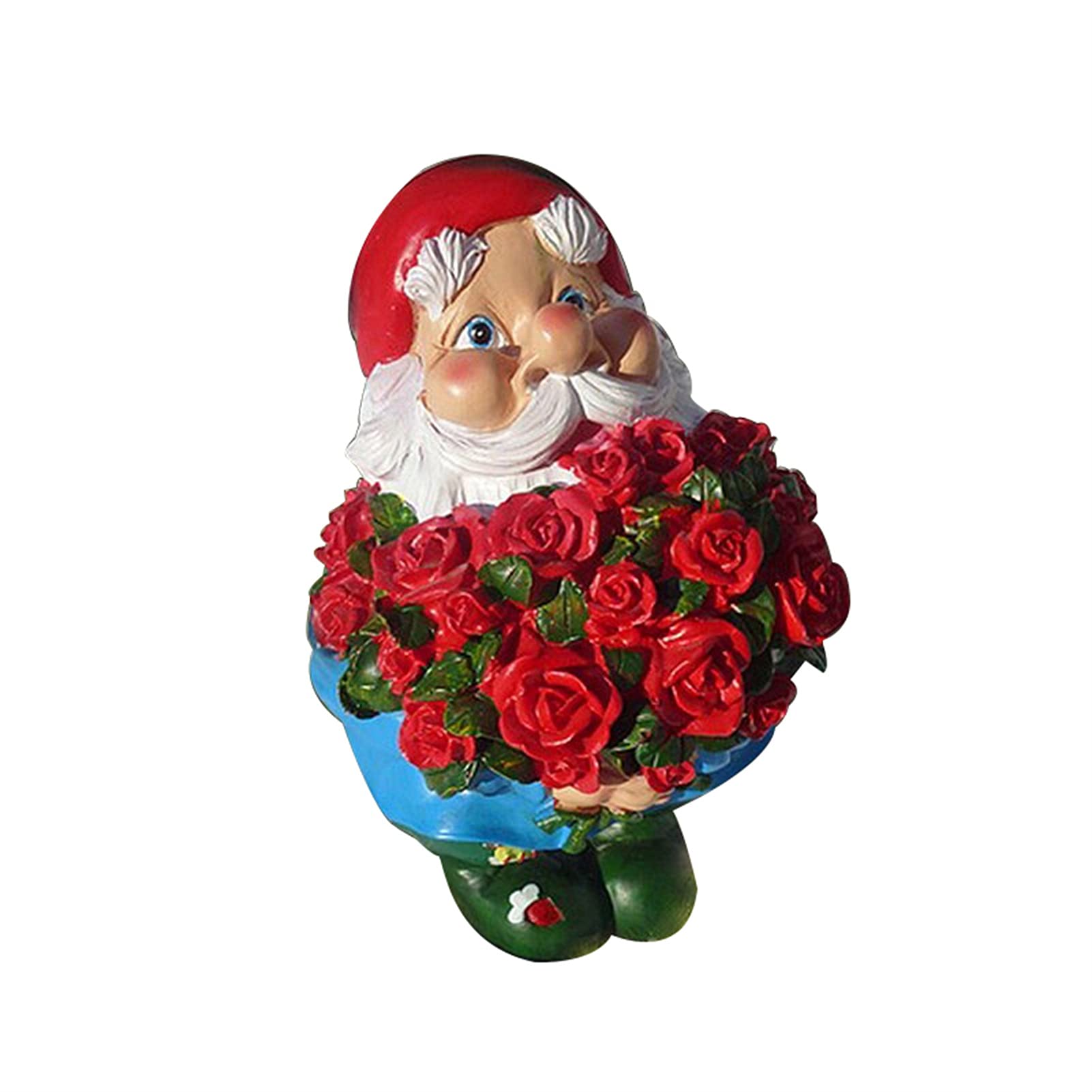 Nain de jardin décoratif en résine durable avec bouquet de roses peintes à la main