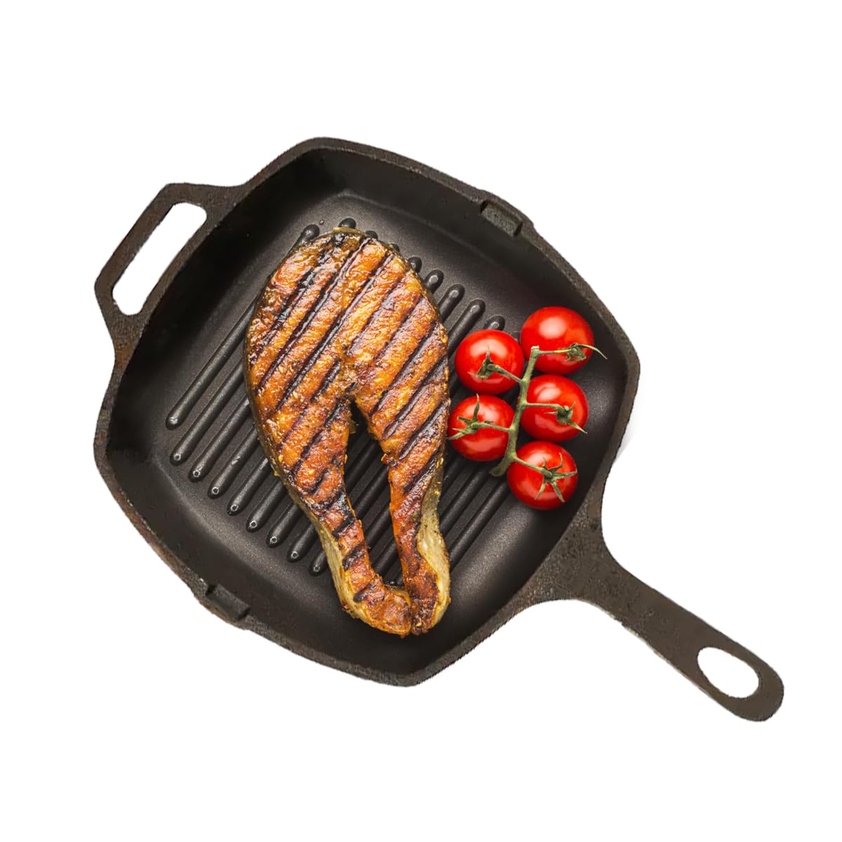 Premium Cast Iron Grill Pan with Long Handle | 11 inch/28 cm | Gas & Induction Compatible | Pre-Seasoned, 100% Pure & Toxin-Free | Naturally Non-Stick, No Chemical Coating, Healthy Cookware