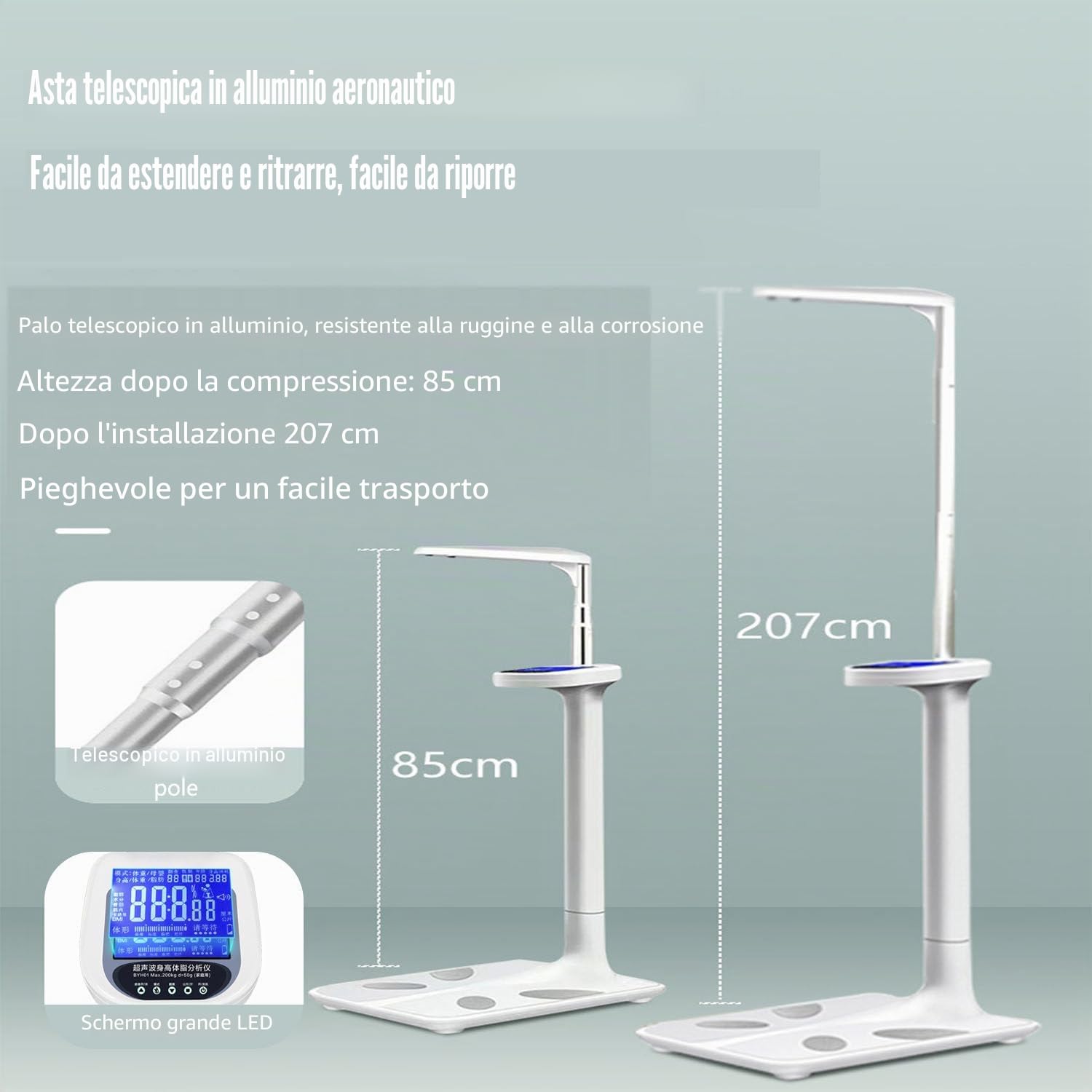 Bilancia Pesapersone Professionale Impedenziometrica Digitale con Funzione Bmi Massa Grassa, Bmi, Massa Muscolare, Ossea, Proteine