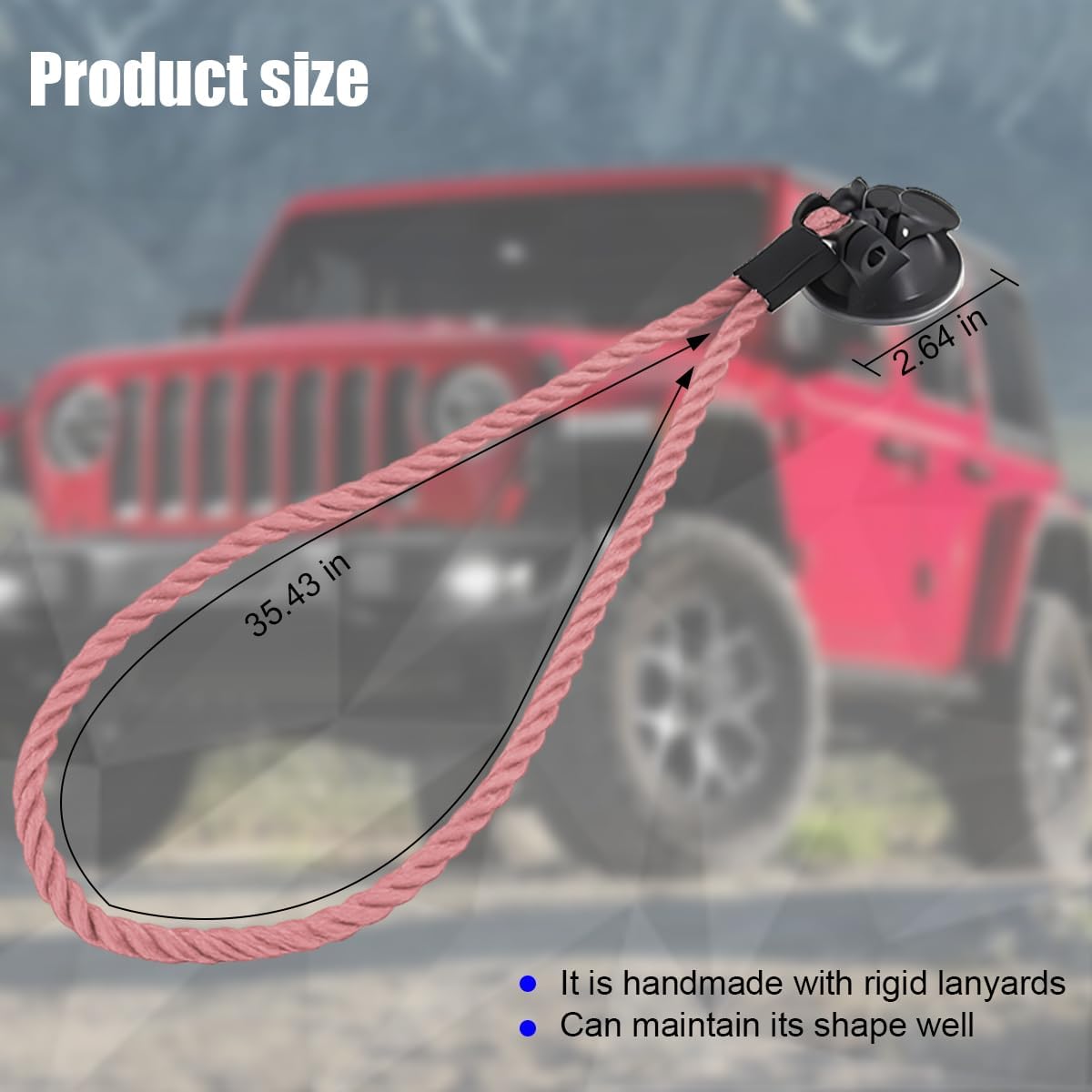 Bittwee Cowboy Hat Holder for Cars, Cotton Rope Hat Mount Rack with Suction Cup for Vehicle Windshield Dash, Auto Cowboy Cap Rope Hanger Organizer to Keep Your Gear Shape, Universal Fit (Pink) image 2