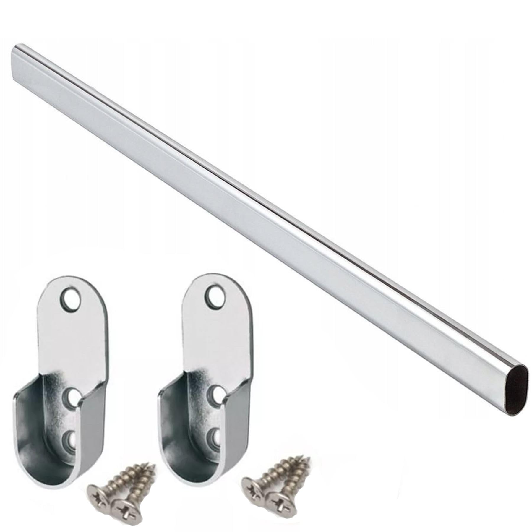 Wardrobe Hanging Rail 1500mm Kit Pole Tube Bar Clothes Set Brackets Oval 30x15mm