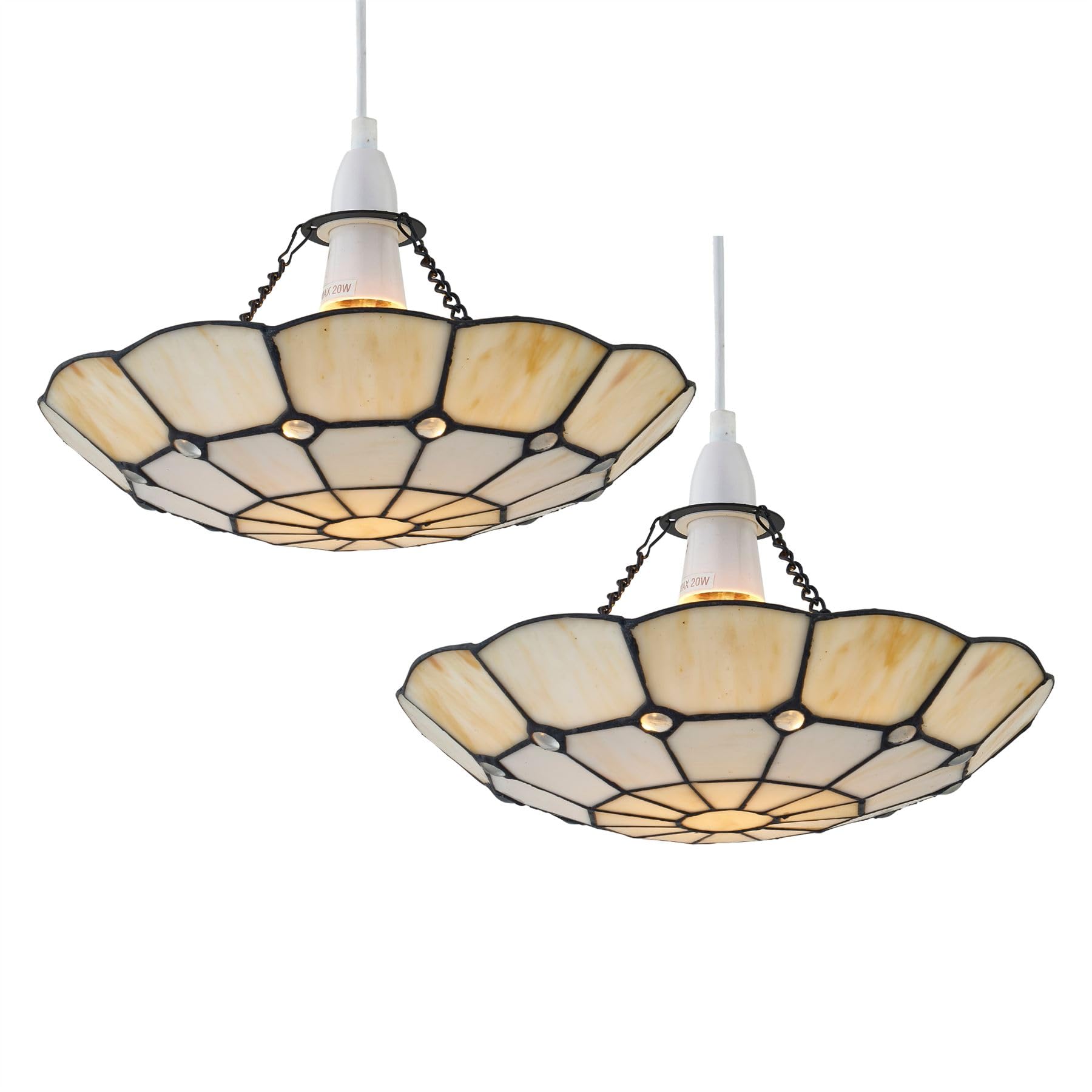 First Choice Lighting Set Of 2 Brixham Easy Fit Glass Pendant Shades - Tiffany Decorated Glass