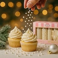 Vista 5 de Confect White Pearl Sprinkles Valentines Sprinkle Mezcla comestible de perlas blancas y dragees Sprinkles y bolas de disco congeladas