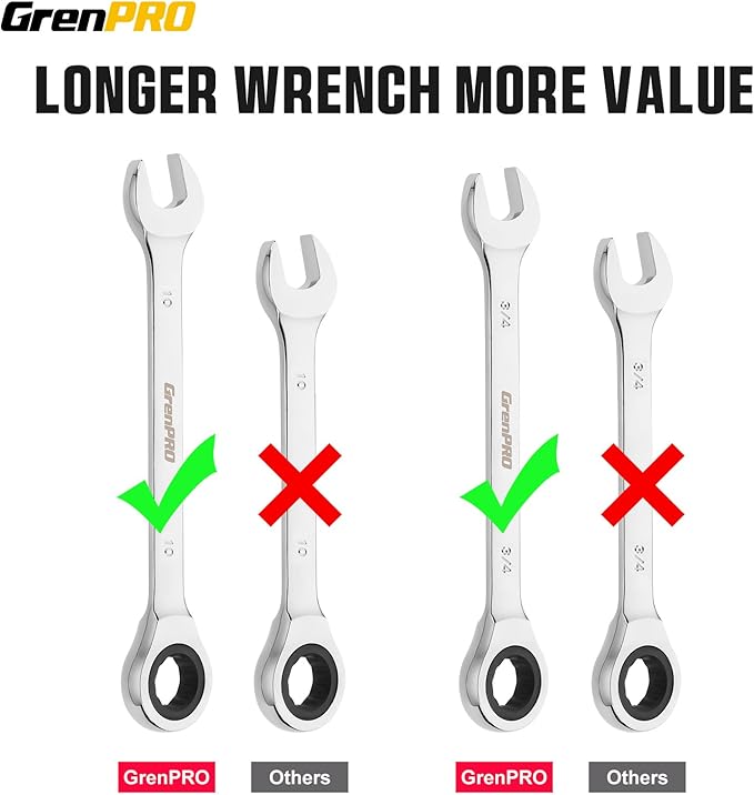 Ratcheting Wrench Set, Combination Wrench Set, 22-Piece SAE & Metric and Standard, 72Th Long Open End, 1/4" to 3/4" & 6-18mm, Organizer With Roll Up Pouch, CR-V Socket Mechanic Hand Tools Sets