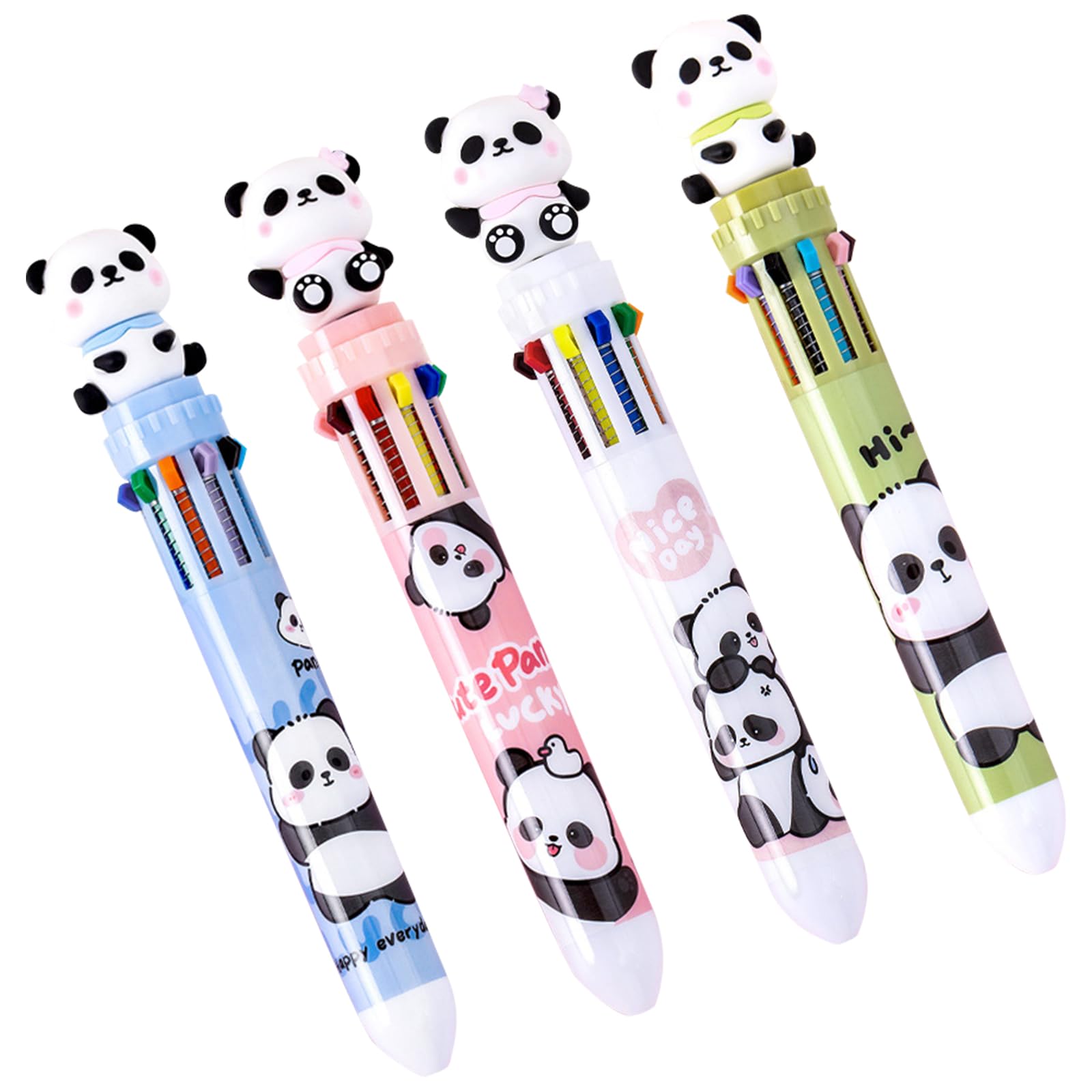 4 Piezas Multicolor Bolígrafos Original Bolígrafo 10 colores en 1 Bolígrafo Retráctil, Multifunción Bolígrafos Bonitos para Escuela Oficina Papelería Estudiantes Niños Regalo (Panda)