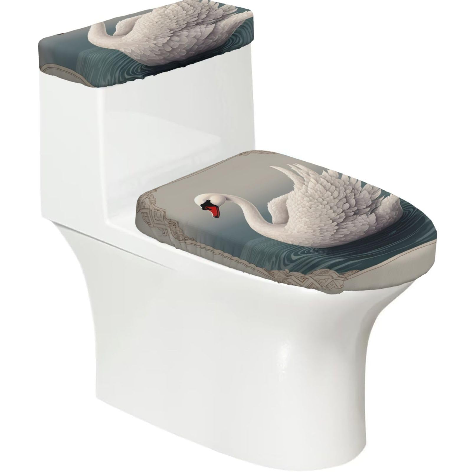Wzycwb Black Nice Swan 2-Piece Toilet Seat Cover Set With Tank Lid, Elastic Fit For U-Shape & Elongated Toilets, Bathroom Decor, Housewarming Gift