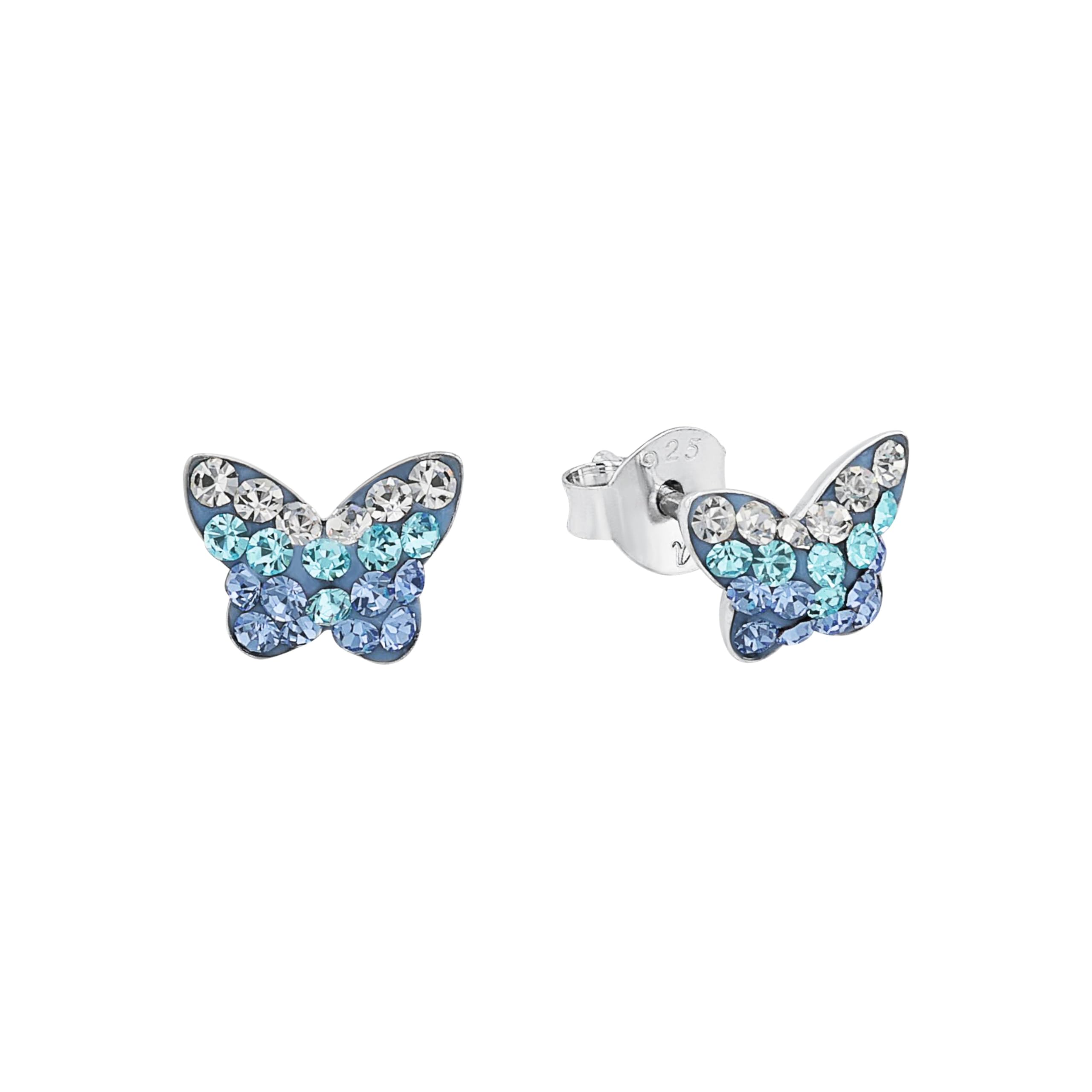 Amor Ohrstecker 925 Sterling Silber Mädchen Kinder Ohrschmuck, mit Glas, Schmetterling, Kommt in Schmuck Geschenk Box