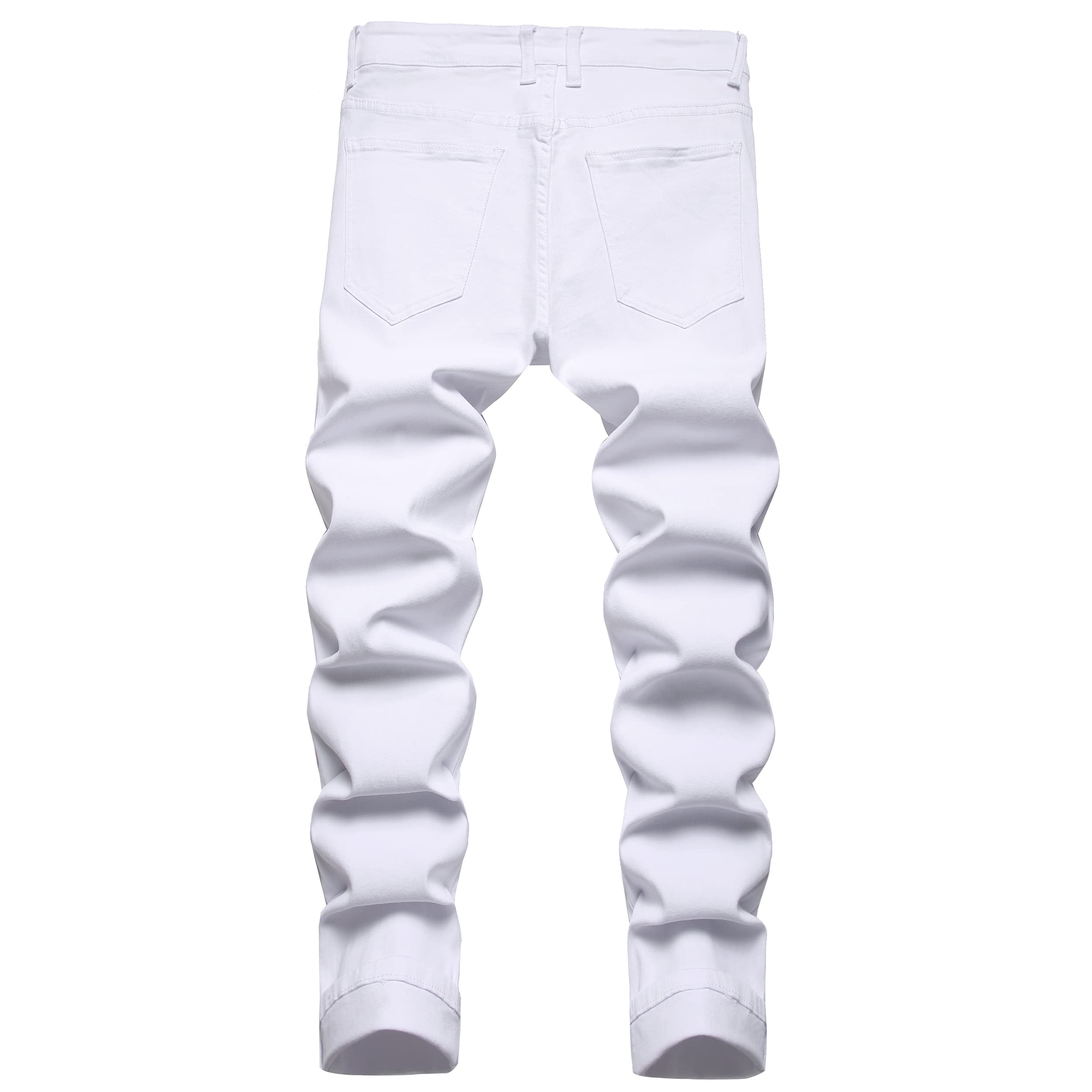 Jeans da motociclista slim fit da uomo, pantaloni in denim da moto strappati elasticizzati distrutto, Bianco strappato, 52