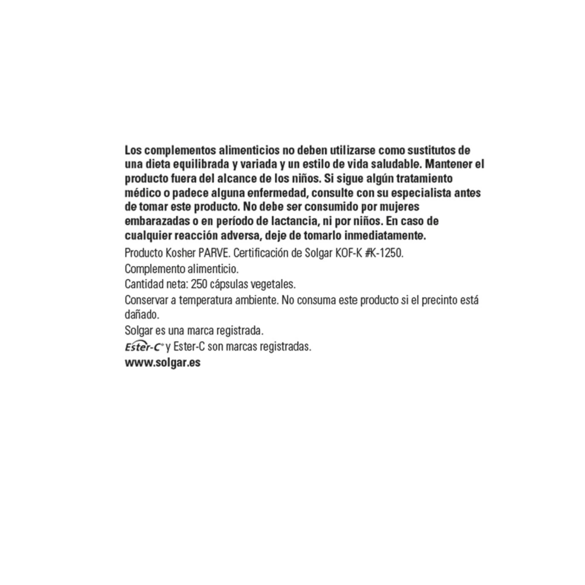Solgar | Ester-C Plus Vitamina C 500 mg | Alta Absorción | No Ácida | 250 Comprimidos
