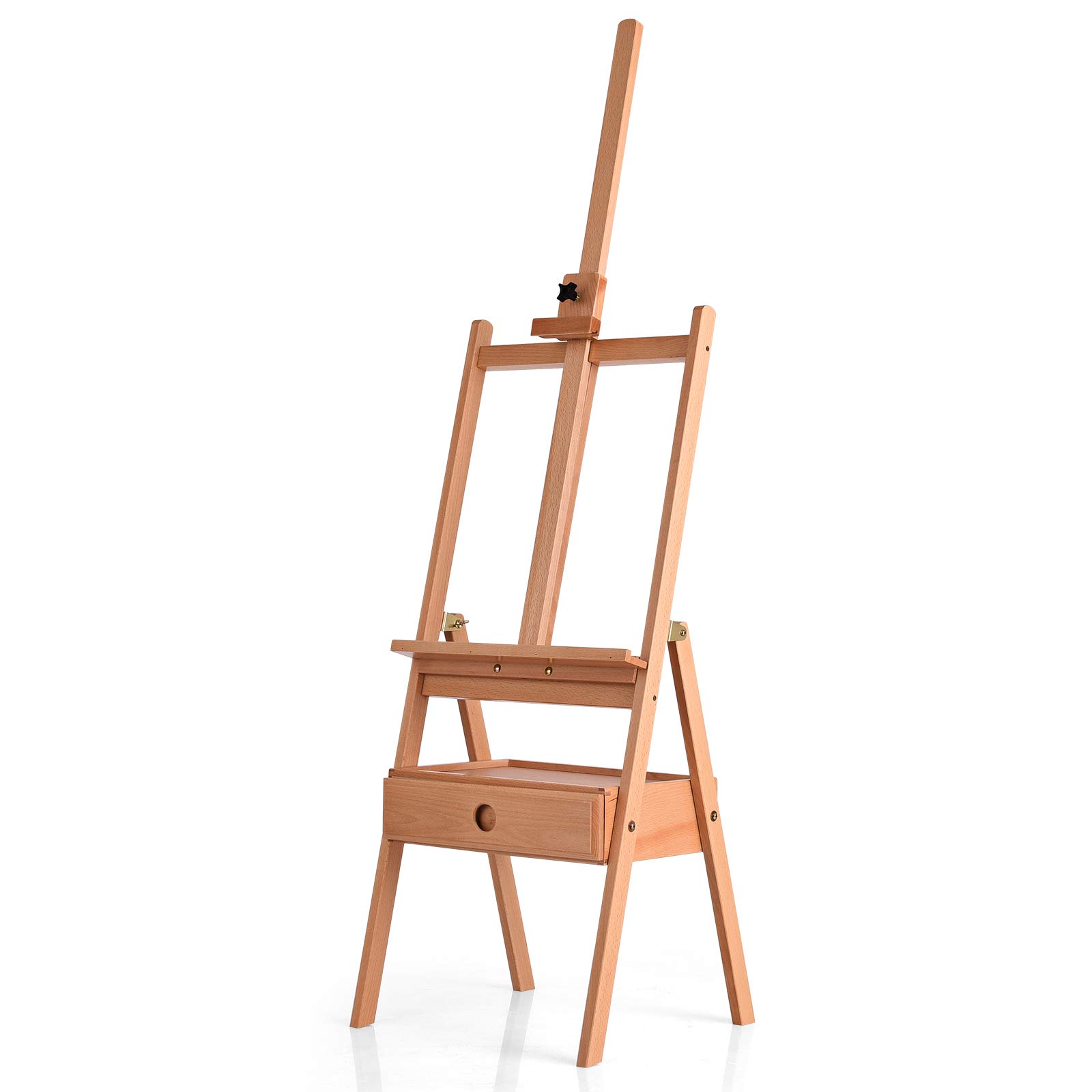 GOPLUS Caballete de madera de haya con 1 cajón, ajustable en altura hasta 193,5 m, trípode de pintura portátil con botón de tela ajustable para pintura al óleo, croqué, gúpero, natural