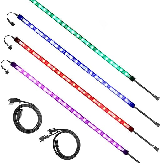ALITOVE PC RGB LED Strip Light for Motherboard with 4 Pin RGB Header (+12V,G,R,B), Computer Case DIY Lighting for ASUS Aura Sync, Gigabyte RGB Fusion, MSI Mystic Light, ASRock RGB, 39cm 21 LED, 4pcs