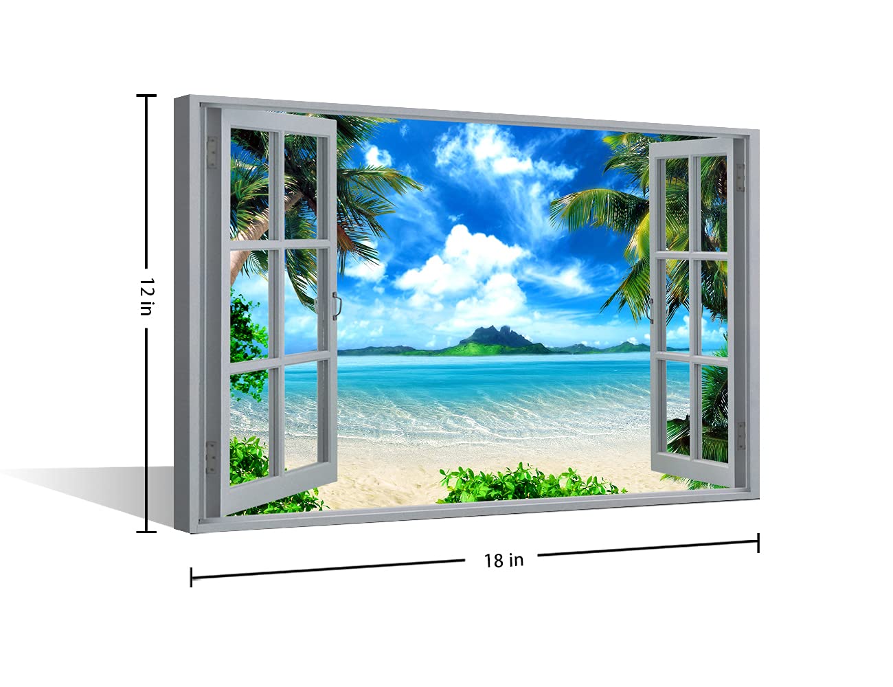 TISHIRON 3D Window Beach View Effect Wall Decorations For Home Modern Decor Painting Pictures Print On Canvas Wall Art Wooden Frame Ready To Hang(18X12in) - Image 2