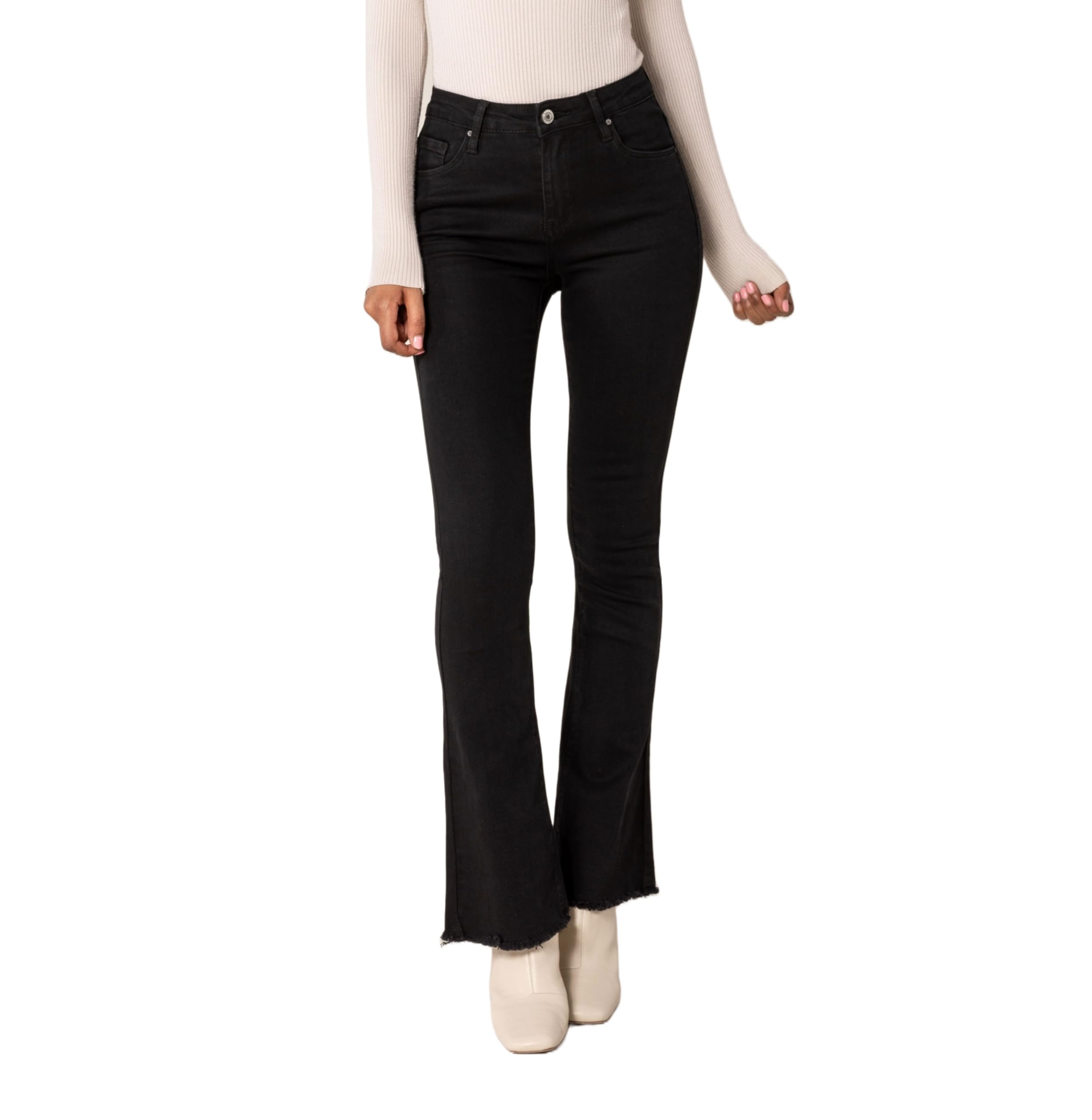 Nina Carter Jean bootcut pour femme, style rétro, taille moyenne, stretch, look usé, évasé