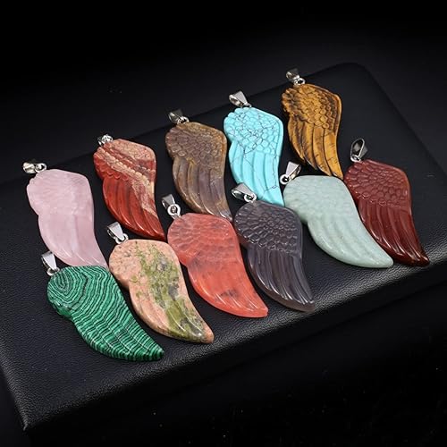 Miniatura 2 de HXSCOO Colgante de piedra natural, alas de ángel, con forma de bendición, exquisitos dijes para hacer joyas, pulseras, collares y accesorios (color