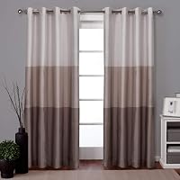 Exclusive Home Chateau Taupe Striped Faux Silk Grommet Curtain Panels Pair 54x84 - Light Filtering Luxury Drapes