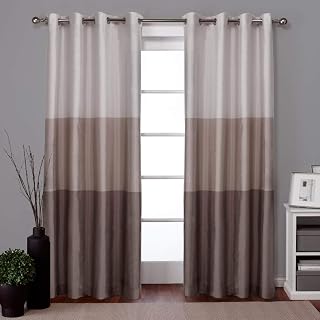 Exclusive Home Chateau Taupe Striped Faux Silk Grommet Curtain Panels Pair 54x84 - Light Filtering Luxury Drapes