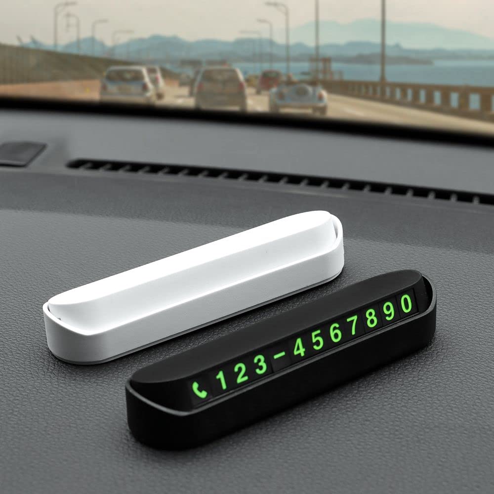 Plaque De Stationnement Temporaire Avec Numéro De Téléphone - Aluminium Noir - 10,6x3 Cm - Pour Tableau De Bord - 10