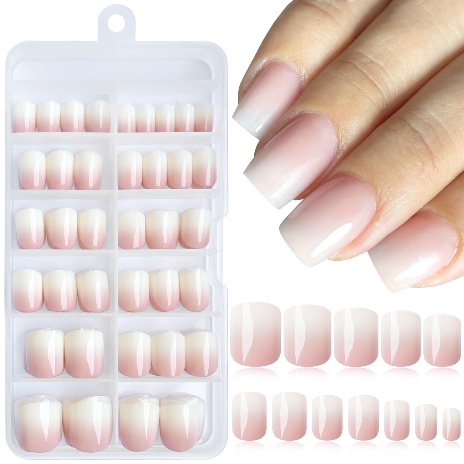 LoveOurHome 240pc Square Press on Nails Short Fake Nails with Glue & Tabs, Ombre Nails Press on Nails XS Short Glue on Nails Gel Fake Nails Ombre