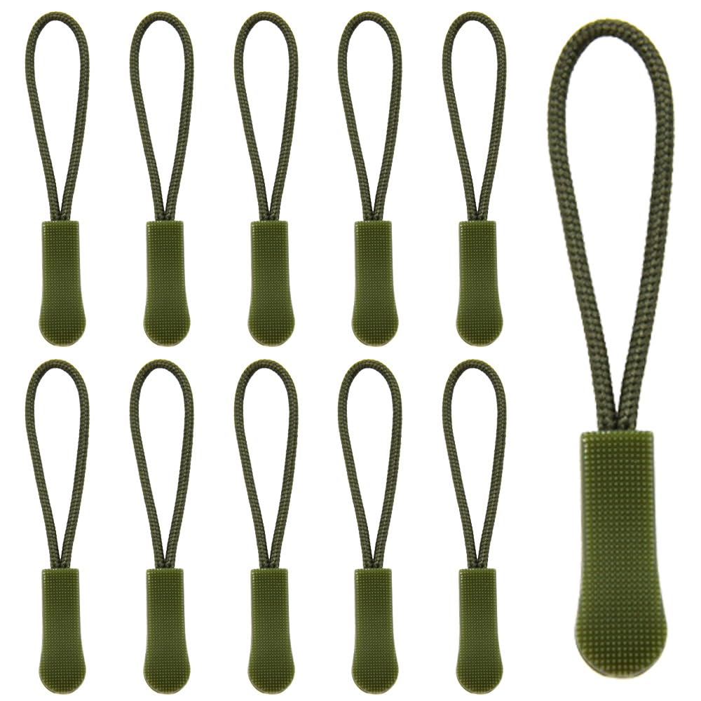 Hocansen 50Pcs Zipper Pulls 66mm/2.59in Zipper Extension Pulls Zip Fixer Military Green Zip Puller Tab Tags Replacement for Backpacks, Clothes, Purse(LT/Military Green)