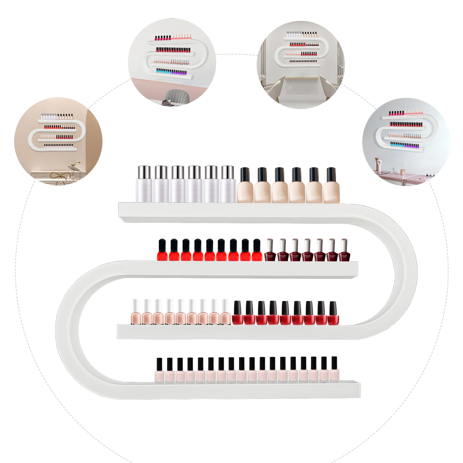 Expositor Esmaltes Uñas Estilo Europeo, Moderno Soporte Almacenamiento En Blanco Y Negro, Organizador De Pared, Ideal para Salón de Belleza Y Decoración del Hogar,Blanca,2P