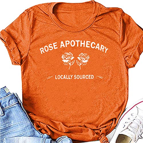 OutTop Graphic Tees for Women Funny Quotes Print Casual Crewneck Short Sleeve T Shirts Solid Loose Tunic Tops Blouse (Orange, L)