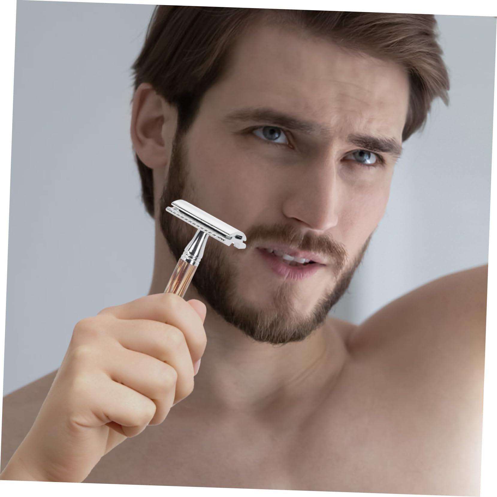 BELLIFFY Facial Razor Bamboo Handle Beard Trimmer for Men Beard Clean Shaver Manual Razor