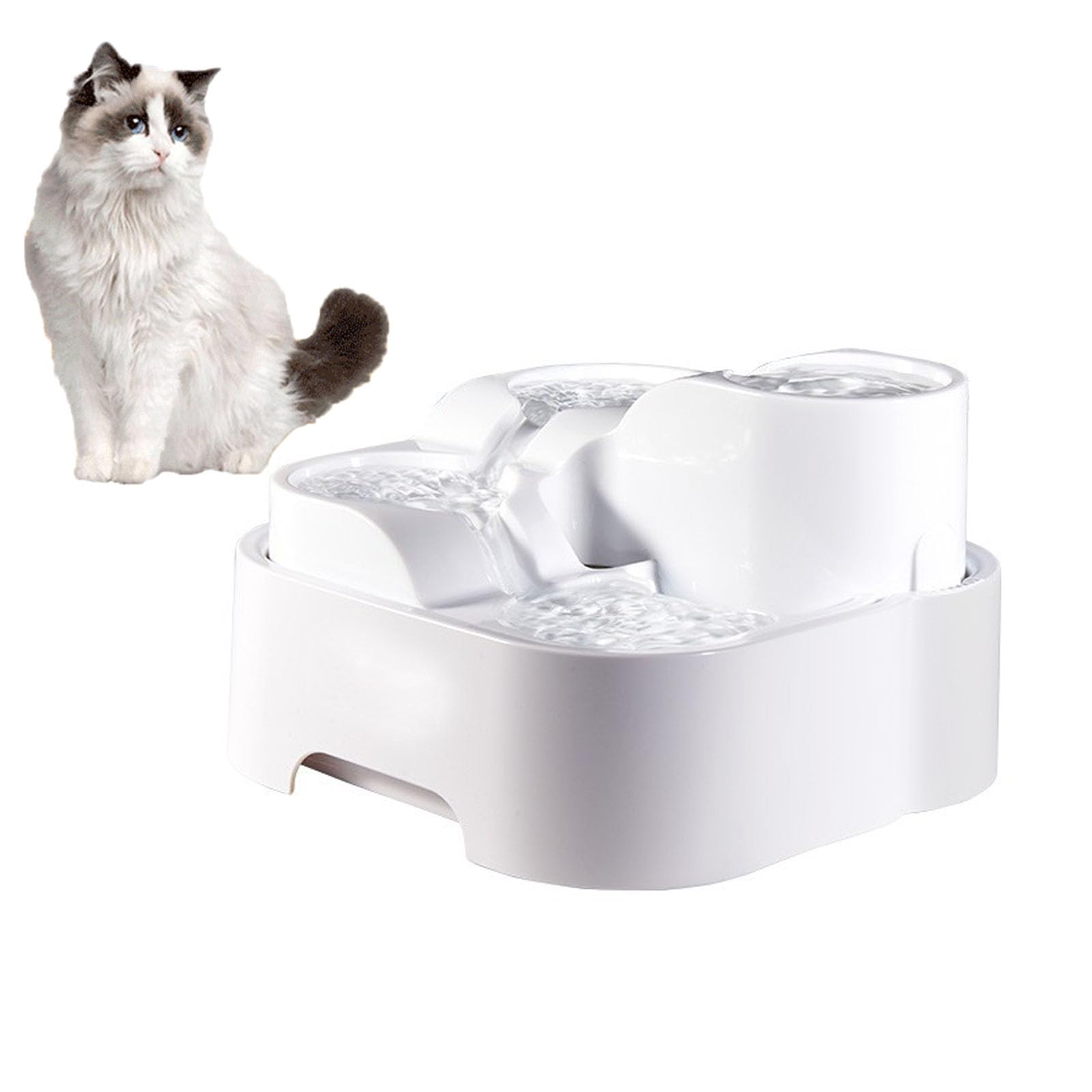 Cat Water Fountain, 2L Automatic Pet Drinking Fountain, 4 Different Height Circulation Bowls for Multiple Pets, Ultra-Quiet Water Dispenser with Filters, Easy To Install & Clean