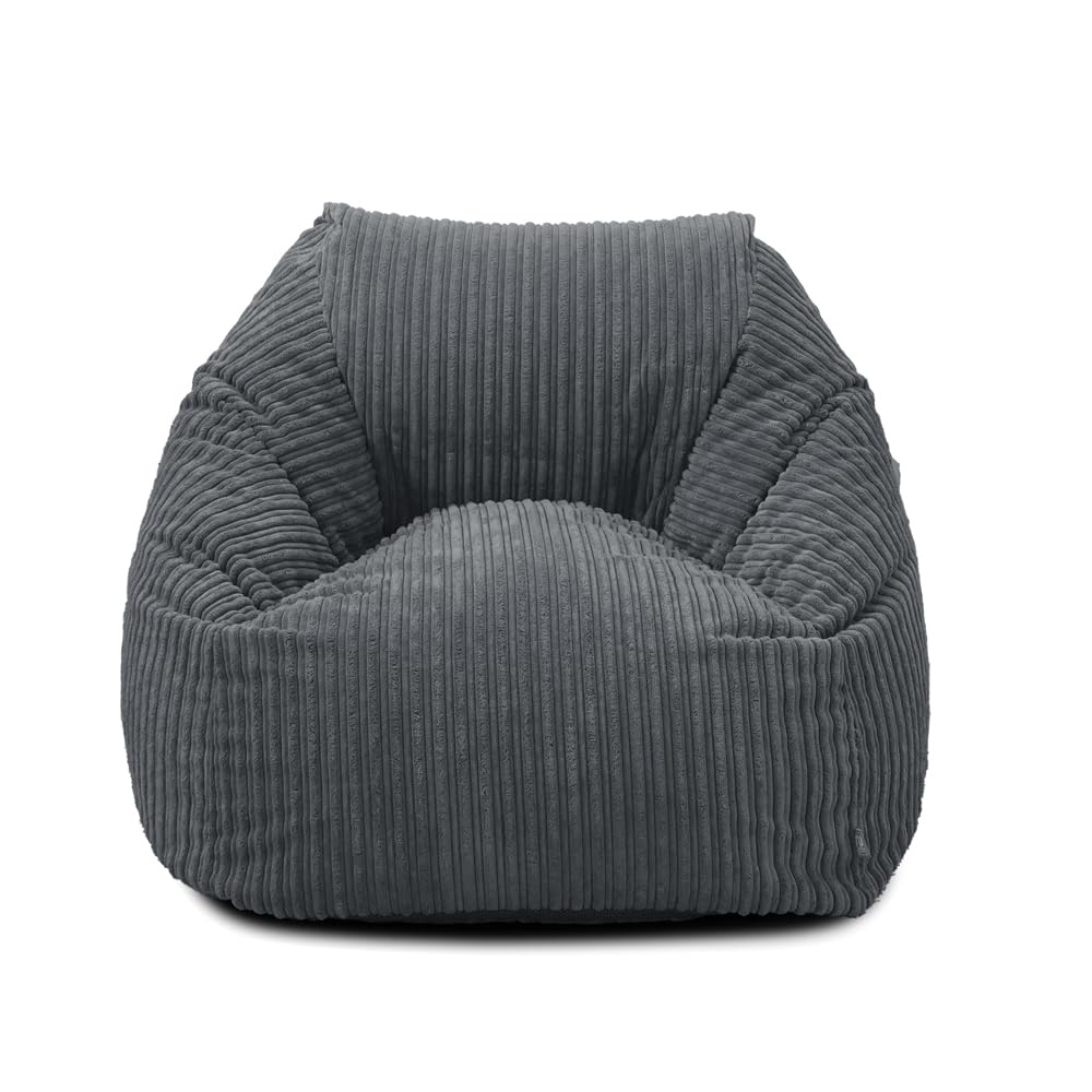 Bags of Beans Soft Corduroy Extra Large Bean Bag Chair - Pre-Filled - Grey