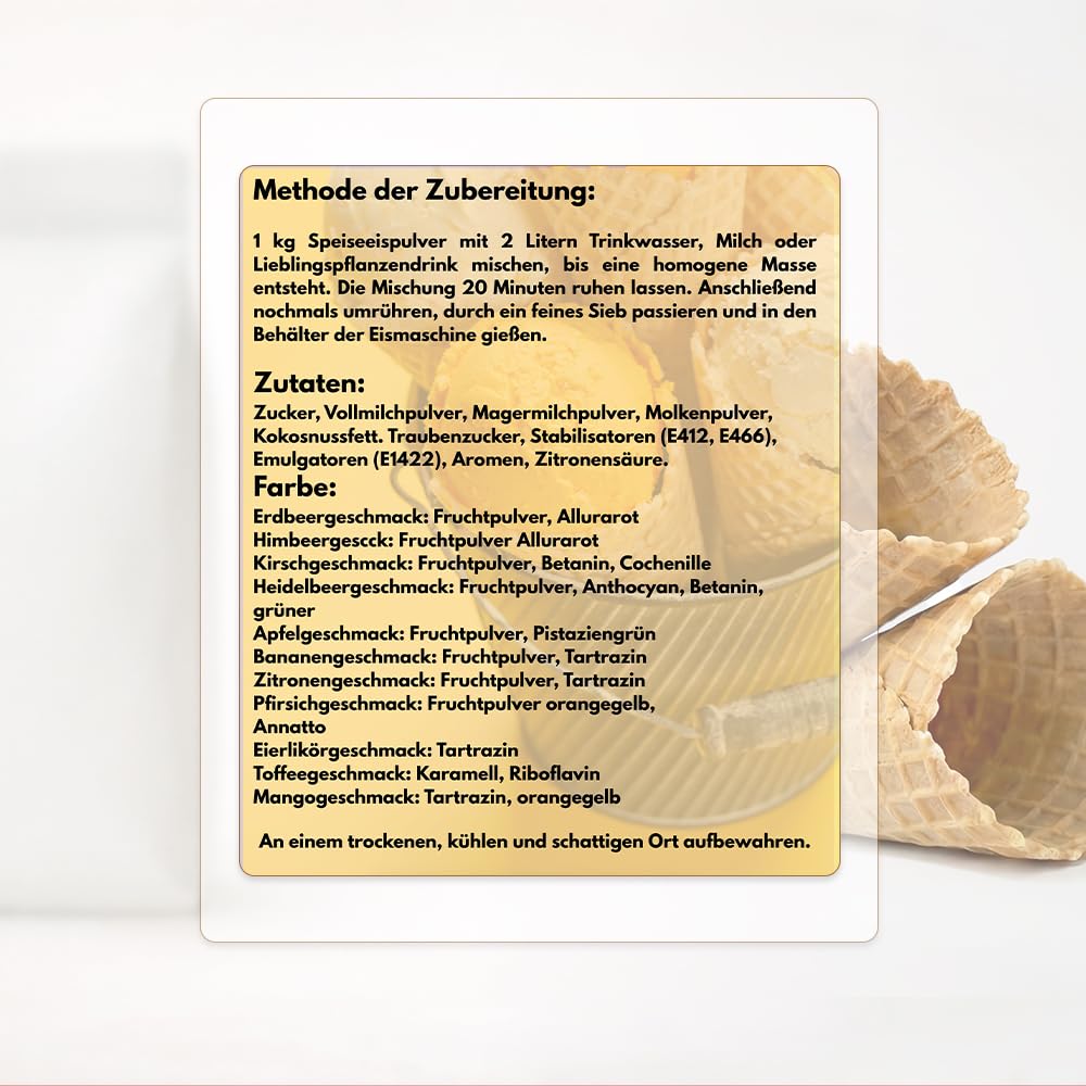 Bazko Sahne Geschmack Eispulver für Eismaschine 2 kg für 6 kg Eis Cremig Ergiebig