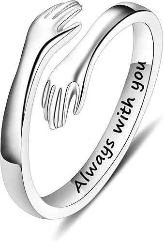 Yesteel - Anillo en forma de abrazo, de plata de ley S925 y ajustable para mujeres y adolescentes, regalos de cumpleaños y el Día de la Madre para