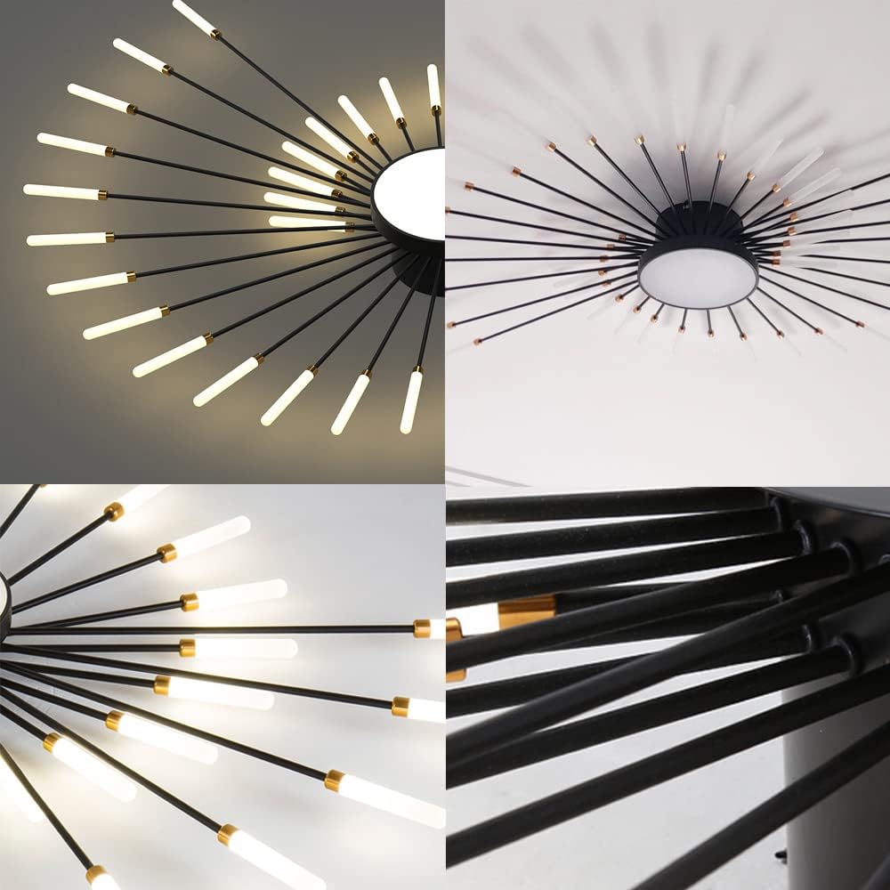 Lampa sufitowa LED 42 cali, możliwość ściemniania, 28 świateł, styl wpuszczany, czarny, do sypialni, jadalni, salonu, efekt fajerwerków.