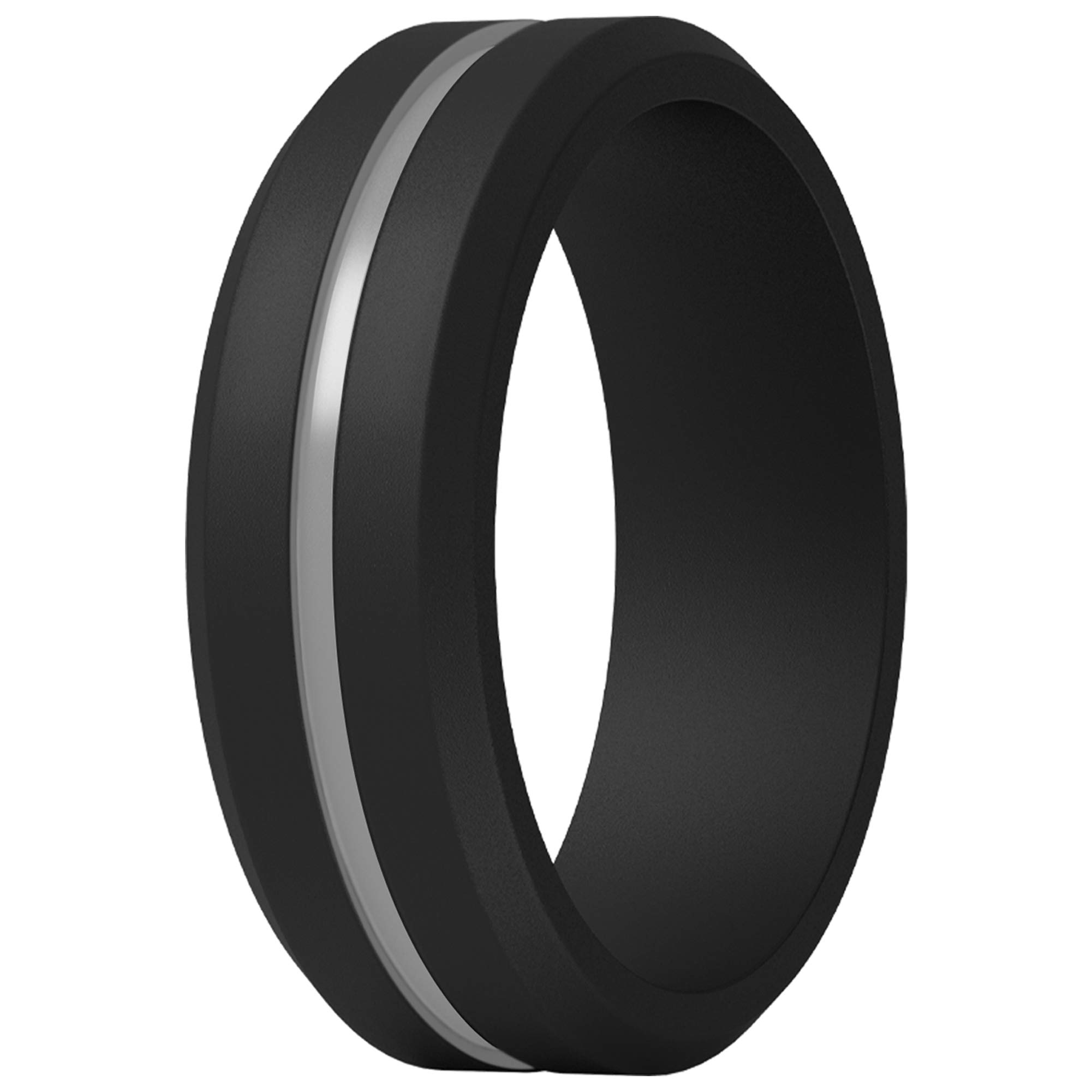ThunderFit Silicone Wedding Rings for Men,7 Rings,4 Rings,1 Ring Brushed Top Middle Engraved Line Rubber Engagement Bands,8.2mm Width 2.5mm Thickness, 11.5,12 (21.30mm), Silicone, No Gemstone