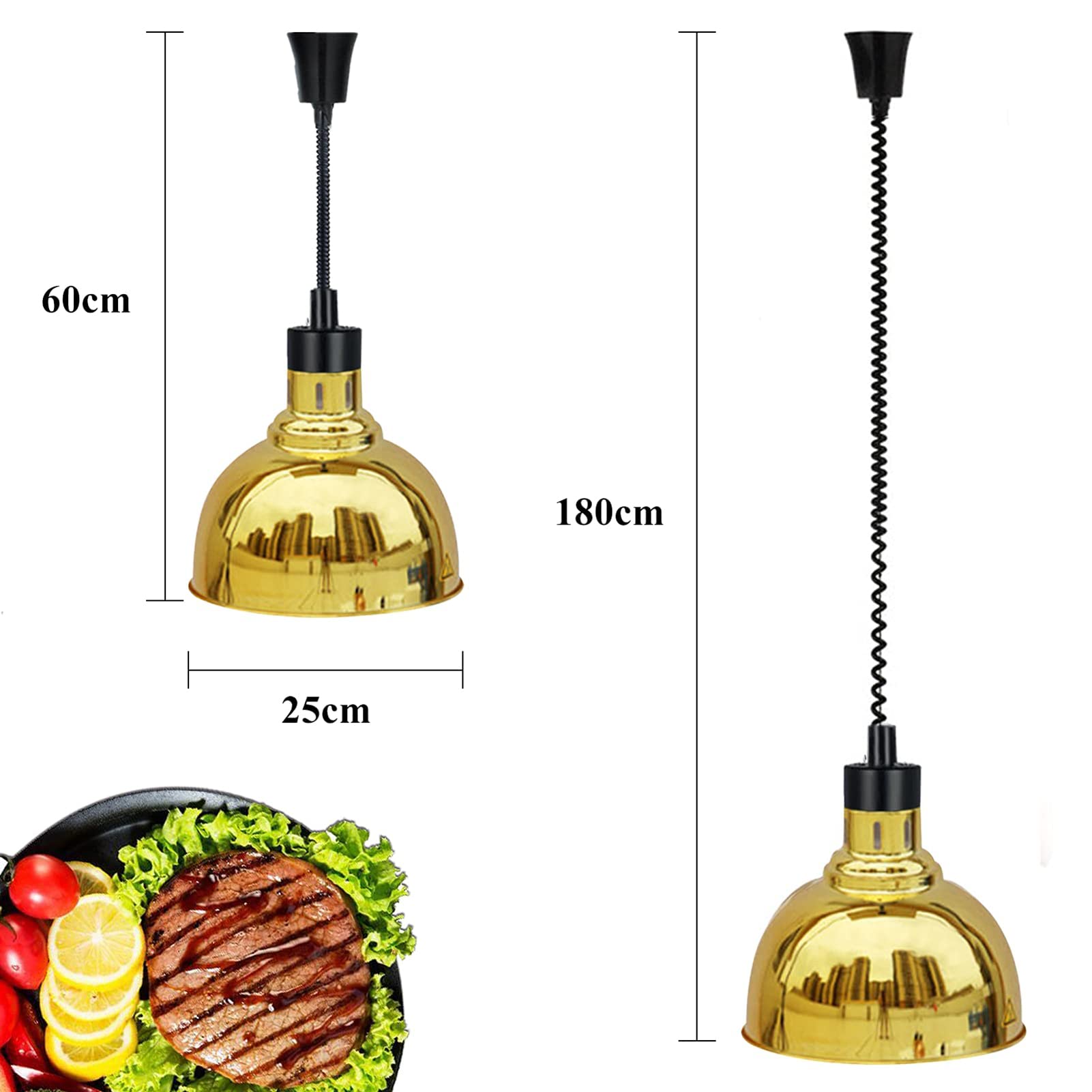 Lampada Scaldavivande Regolabile da 250 W - Lampadina Riscaldante Professionale per Ristoranti, Pizzerie E Servizi di Ristorazione - Soluzione Efficiente per Riscaldare Gold